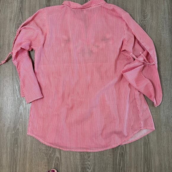 Bhama Couture Embroidered Floral Stripe Tunic Top L Boho Bell Sleeve - Picture 8 of 9